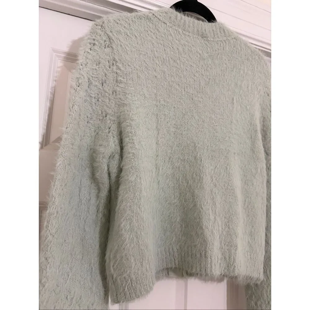FREE PROPLE Celeste Women's Fuzzy Cardigan Sweater Seafoam -Green